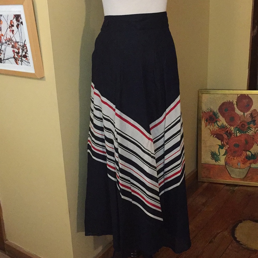 Women's Navy Maxi Skirt with White and Red Stripes